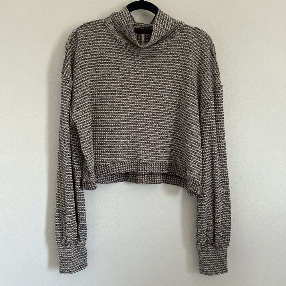 Free People BK Top NWT Wine Thermal Waffle Knit Cropped Turtleneck Shirt Sz L